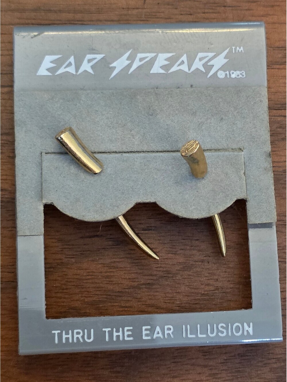 Vintage 1983 JJ Ear Spear Thru The Ear Illusion Pierced Earrings NOS